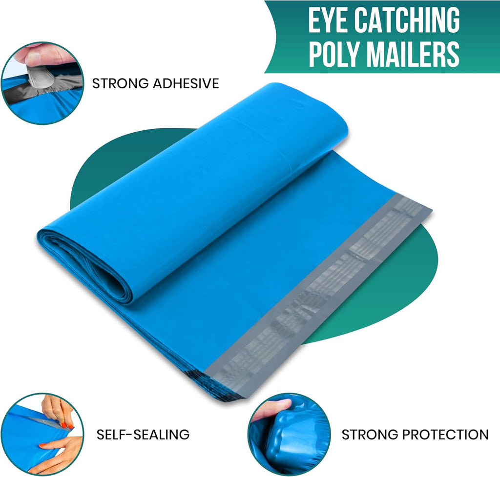 #7 19x24 [100 Pack] Blue Poly Mailers Shipping Bags, Strong Mailing Envelopes, Multipurpose Mailers, Waterproof &