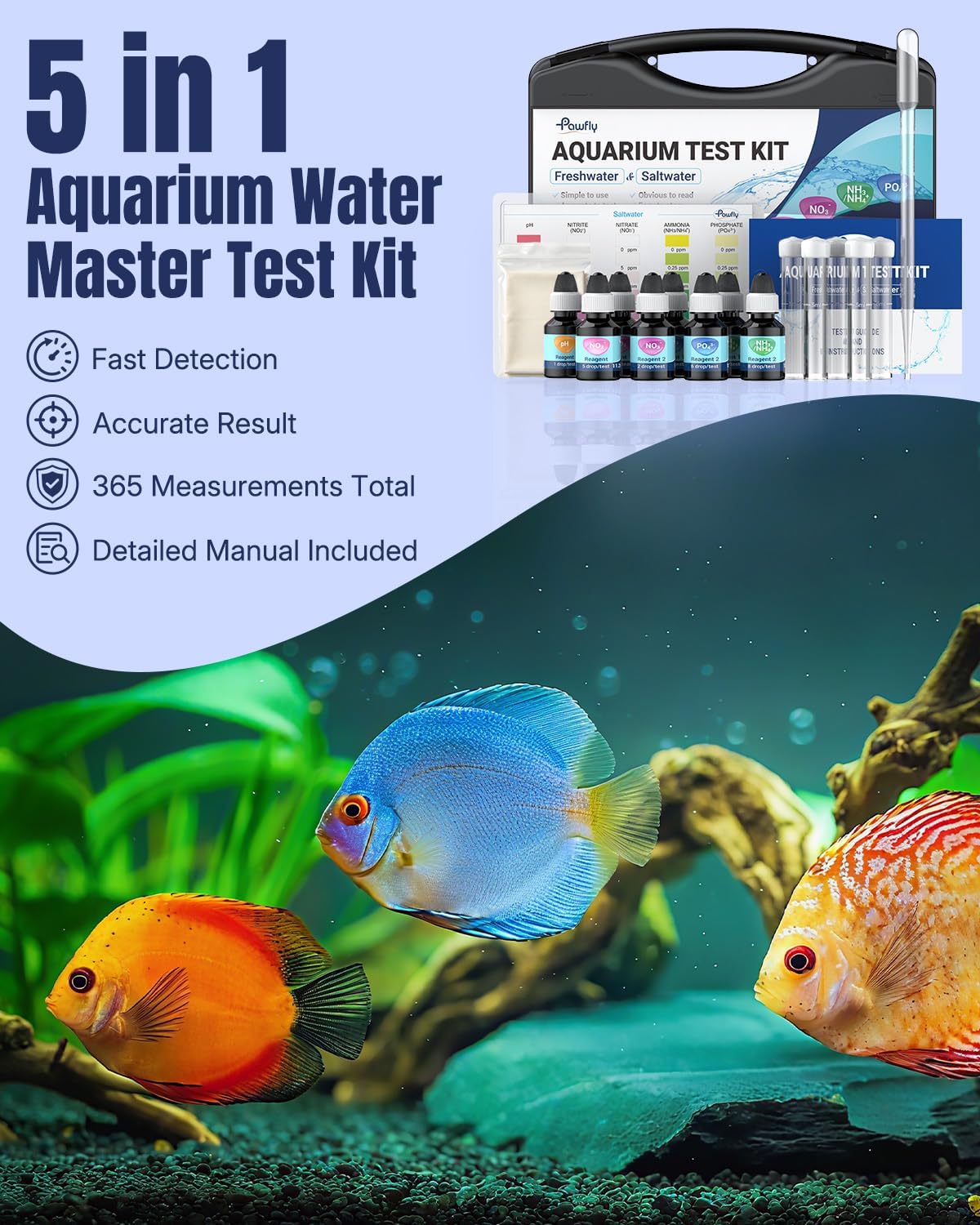 5 in 1 Aquarium Water Master Test Kit for Freshwater & Saltwater | Aquarium Water Test Kit Fish Tank Water Testing