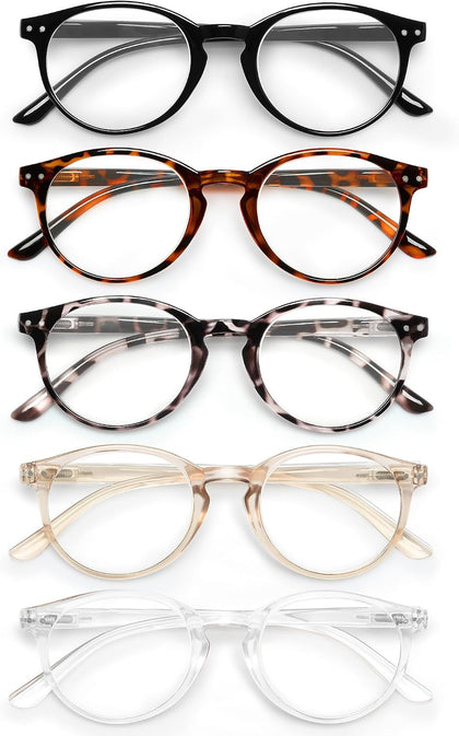 5 Pack Reading Glasses For Women/Men-Blue Light Blocking Computer Reader w/Round Frame - Retro Clear Lens Fake