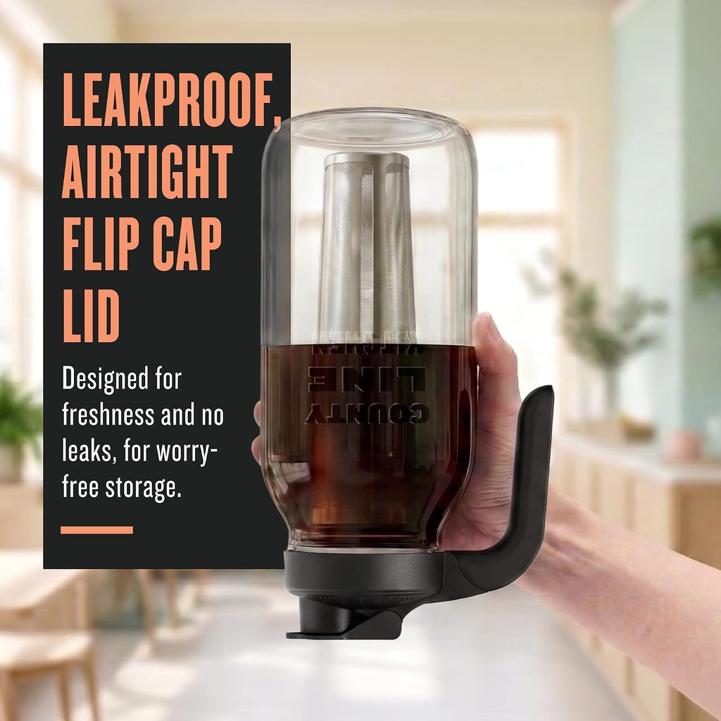 64oz Cold Brew Coffee Maker with Leak Proof Lid - Black | Glass Cold Brew Coffee Maker - Wide Mouth Mason Jar