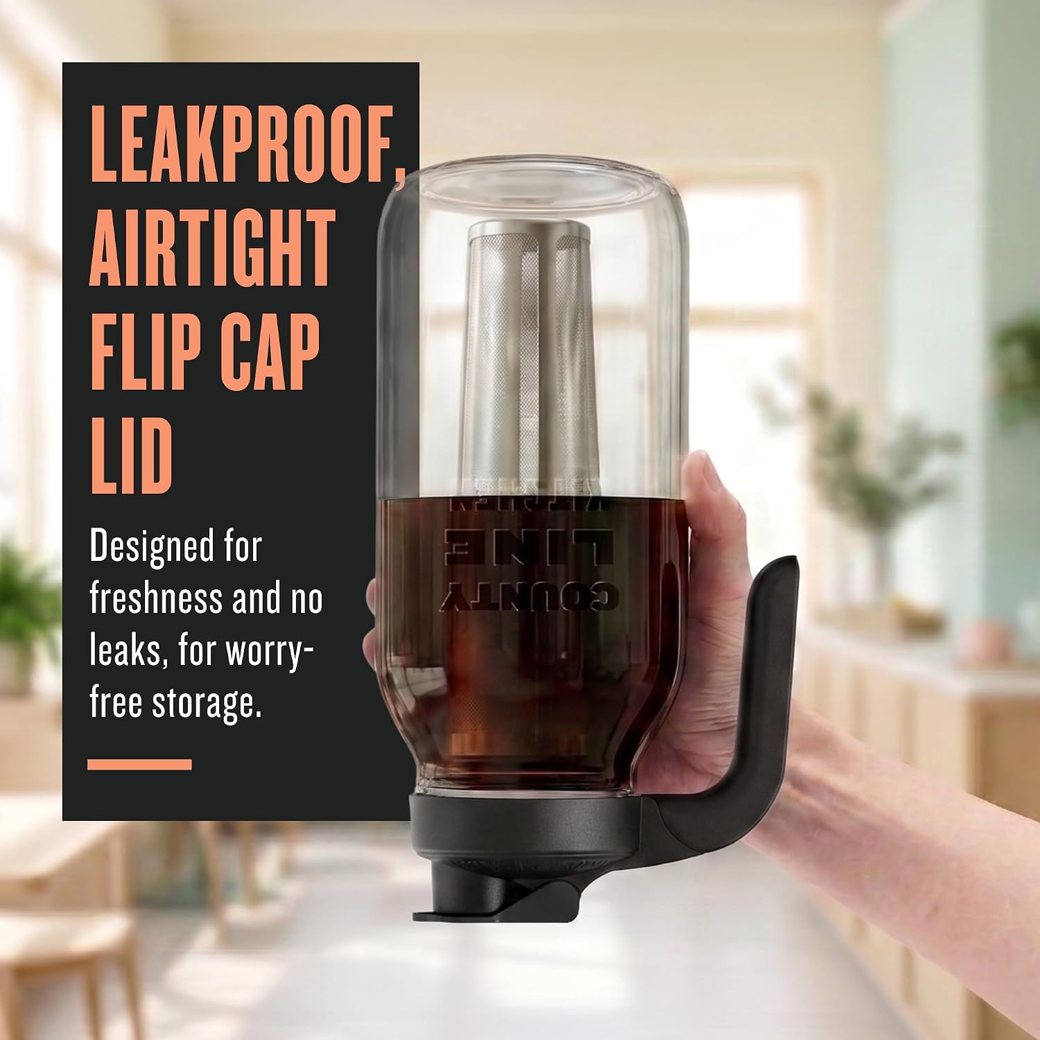 64oz Cold Brew Coffee Maker with Leak Proof Lid - Black | Glass Cold Brew Coffee Maker - Wide Mouth Mason Jar