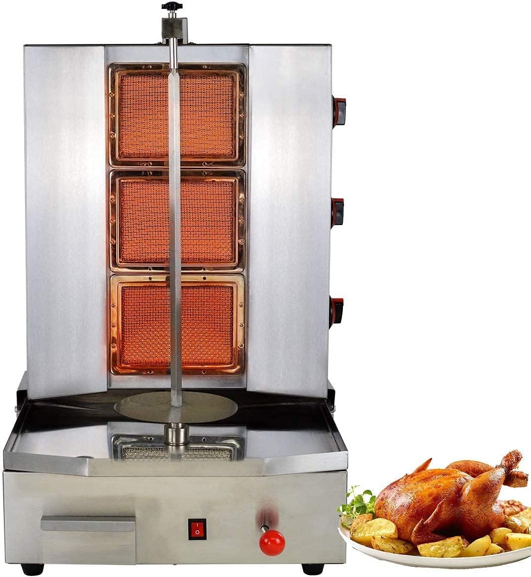 Shawarma Machine with 3 Burners Roaster Kitchen Kebab Grill Propane Gyro Machine Automatic Rotation for Restaurant