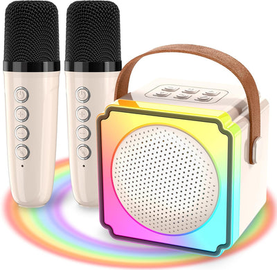 Mini Karaoke Machine for Kids Adults, Portable Bluetooth Speaker with 2 Wireless Microphones, Birthday Toys for Girls