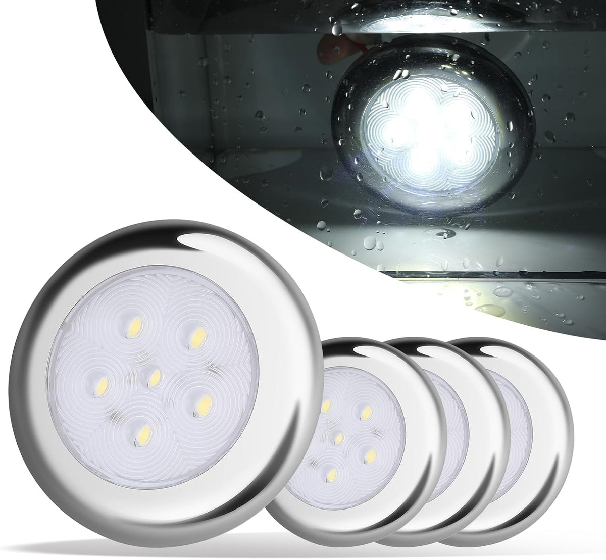 4 Pack IP68 Waterproof LED Boat Courtesy Lights, White