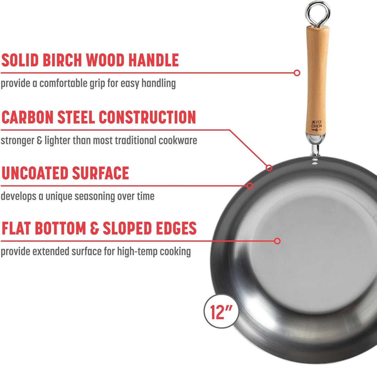 Classic Series 12-Inch Carbon Steel Stir Fry Pan with Birch Handle