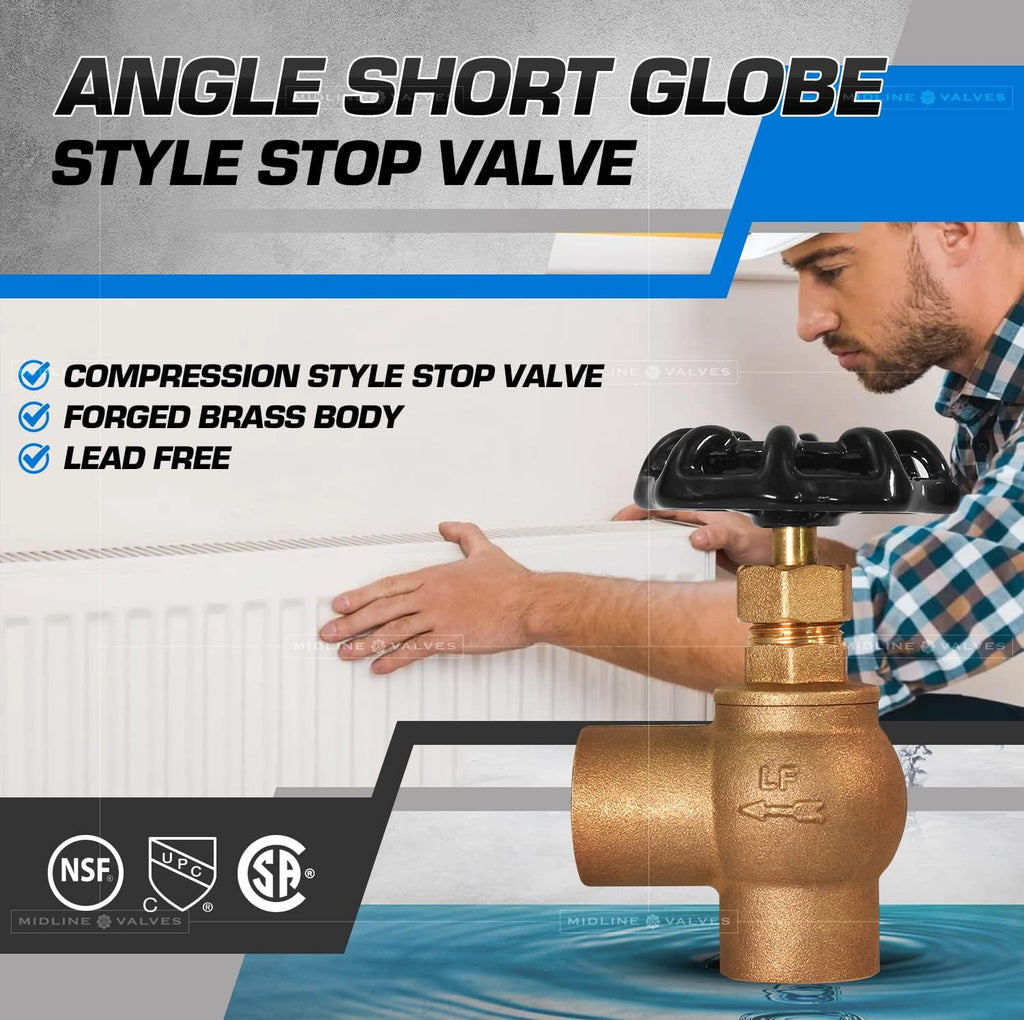 3/4 inch Angle Lead-Free Short Globe Valve With Solder Cups
