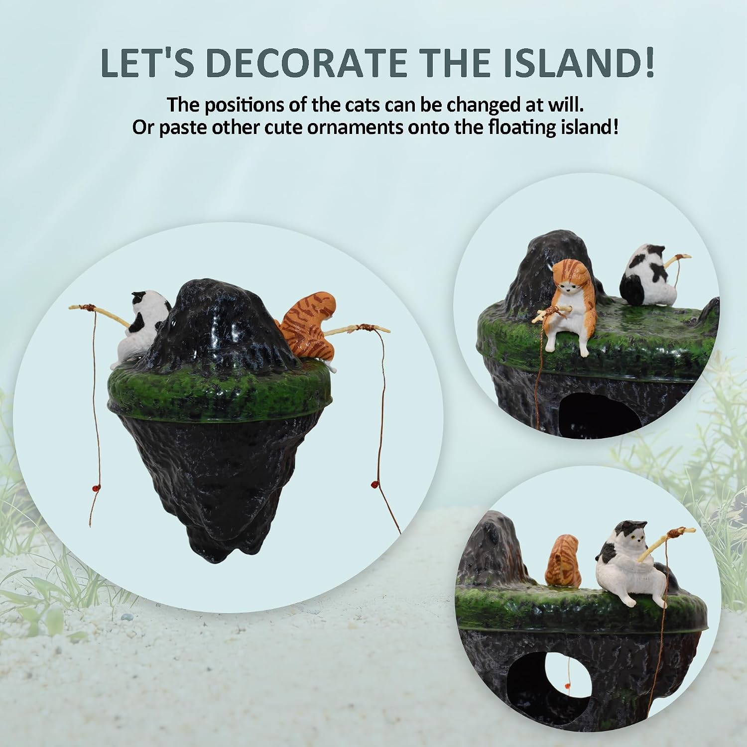 Aquarium Floating Island, Aquarium Decor, Cat Fishing Fun Fish Tank Decorations, Aquarium Cave Fish Hideout for Betta