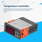 Digital Temperature Controller, -1000 Cooling and Heating Temperature Controller Digital Thermostat with Sensor for Temperature Measurement Temperature Control (12V)
