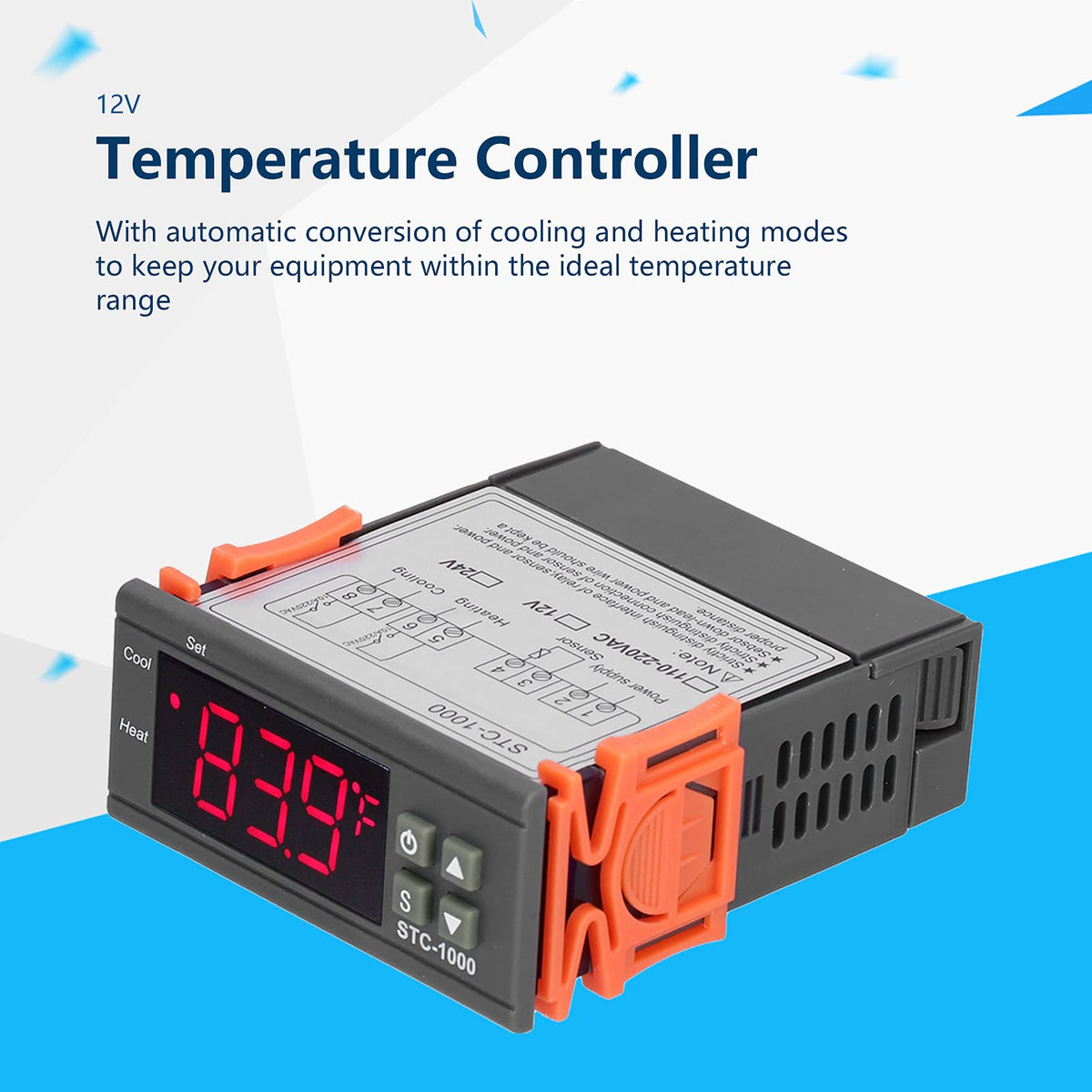 Digital Temperature Controller, -1000 Cooling and Heating Temperature Controller Digital Thermostat with Sensor for Temperature Measurement Temperature Control (12V)