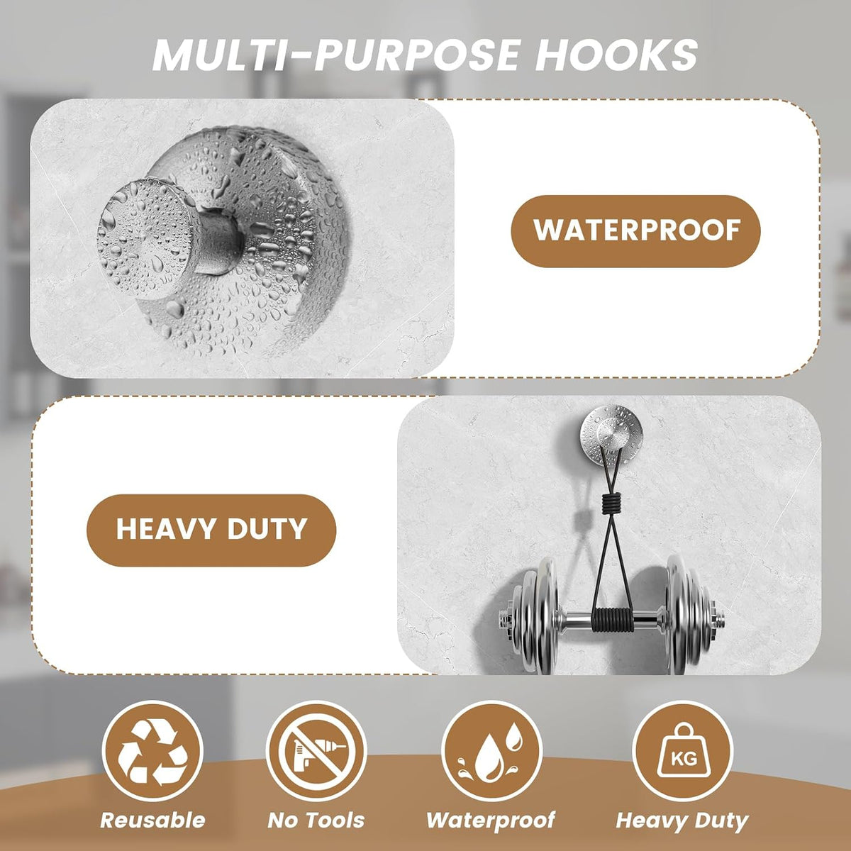 BKV Suction Cup Hooks for Shower,Brushed Nickel,6 Pack