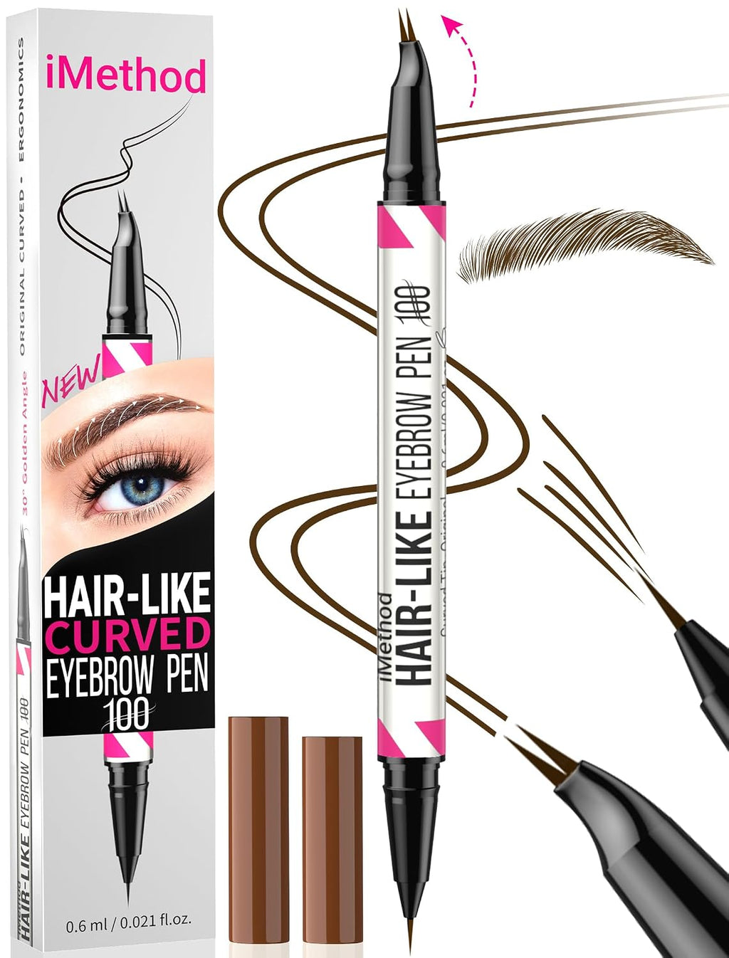 Curved Eyebrow Pen, Waterproof with Hair-Like Brows, Dark Brown
