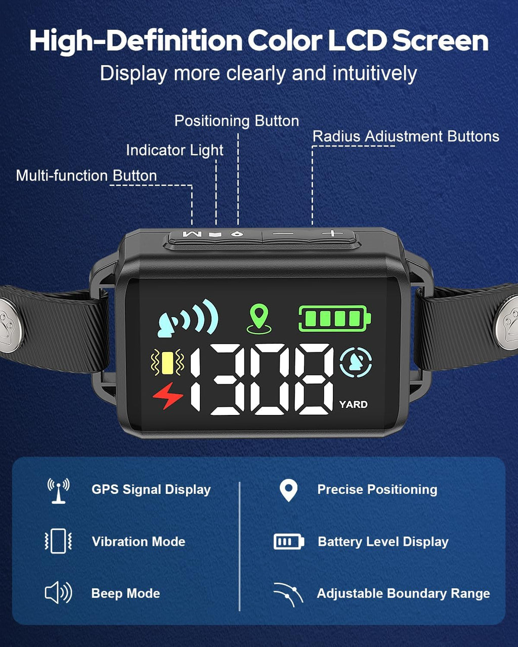 GPS Wireless Dog Collar Fence System, 48H Battery Electric Dog Fence, GNSS Invisible Fence for Dogs Over 15lbs, IPX7