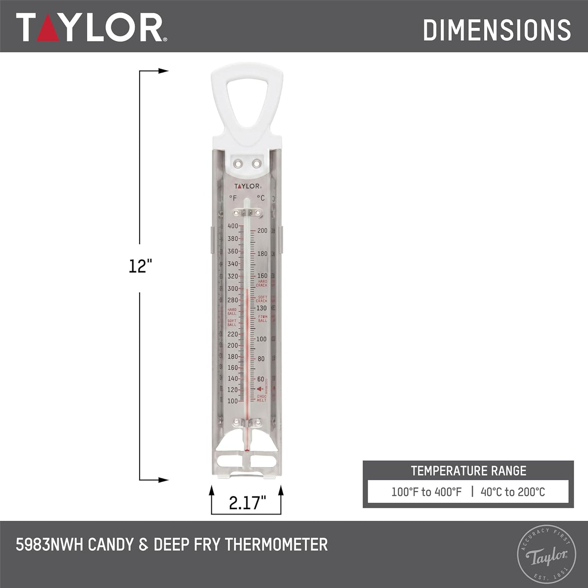 Stainless Steel Candy and Deep Fry Thermometer, 12-Inch Analog Paddle with Pan Clip, Ideal for Frying, Sugar