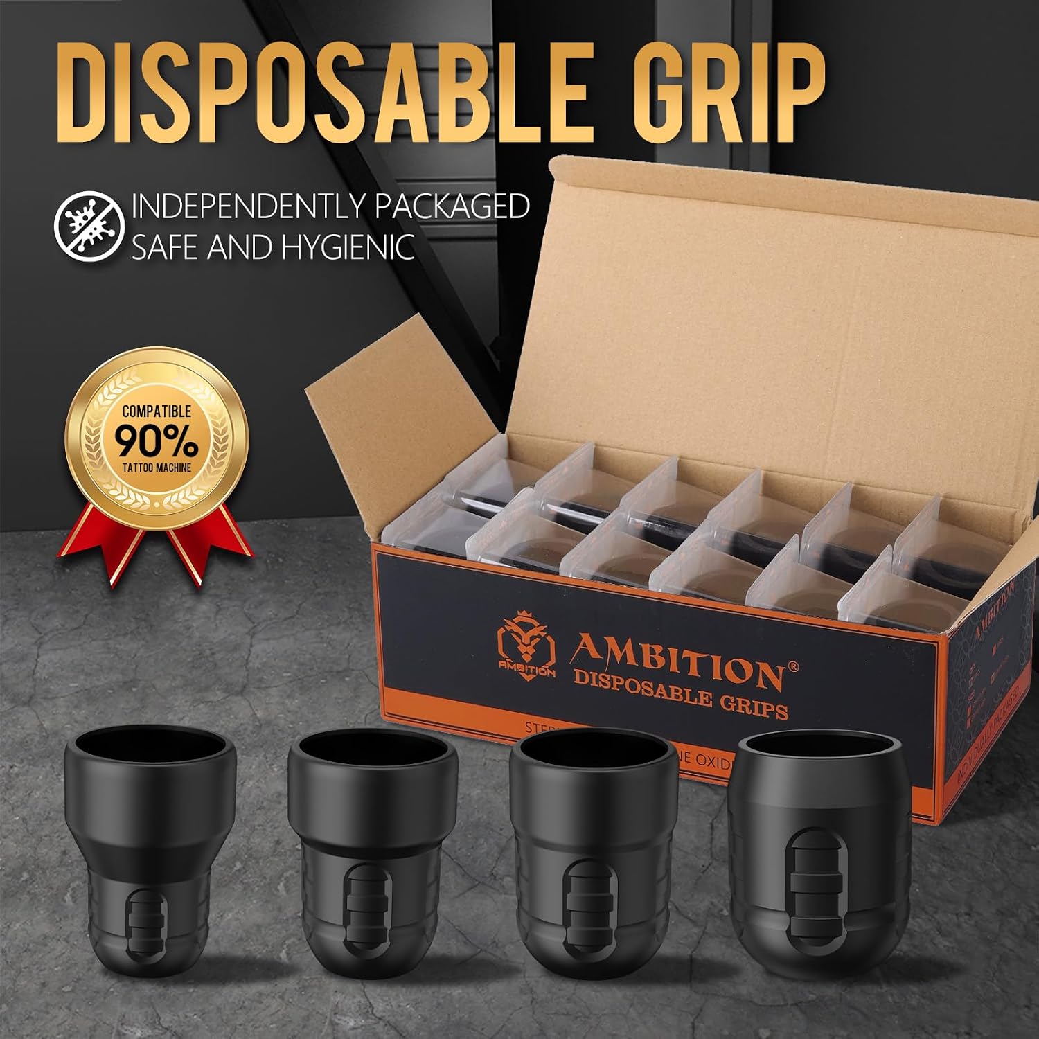 Soldier P3 42MM Disposable Tattoo Grips - 12Pcs Professional Tattoo Rubber Grip Cover with Click Adjust System Supply
