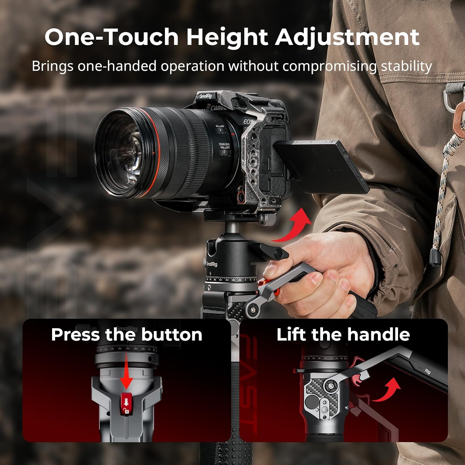 65.6"/ 166.5cm Carbon Fiber Ball Head Monopod for Camera | One-Button Lift & Lock, Ball Head Max. Playload 5kg/ 11lb