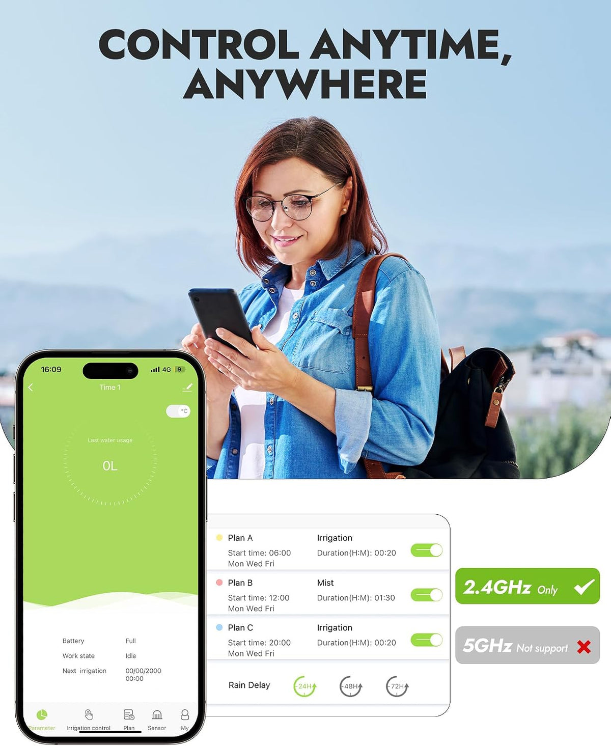 WiFi Water Timer, Smart Hose Timer for Garden Hose, WiFi Irrigation Controller, Smart Sprinkler System Valve, APP &