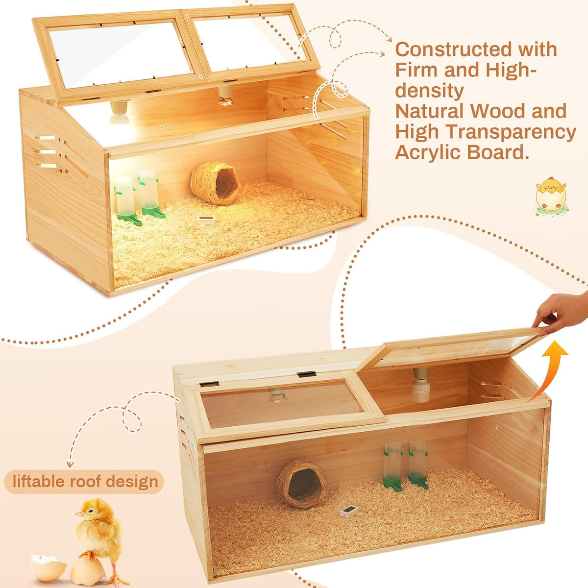 Chicken Brooder Box, Wooden No Legs, 32 x 16 x 16 in