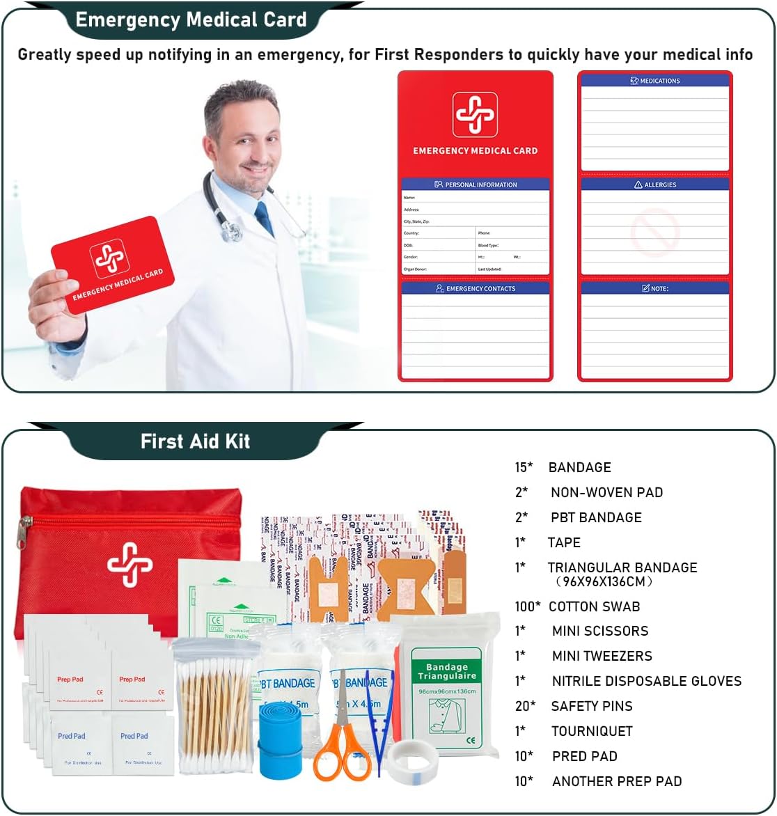 Survival Kit, 262Pcs Survival Gear and Supplies with First Aid Kit Pouch and Crossbody Bag, Emergency Kit with Tent