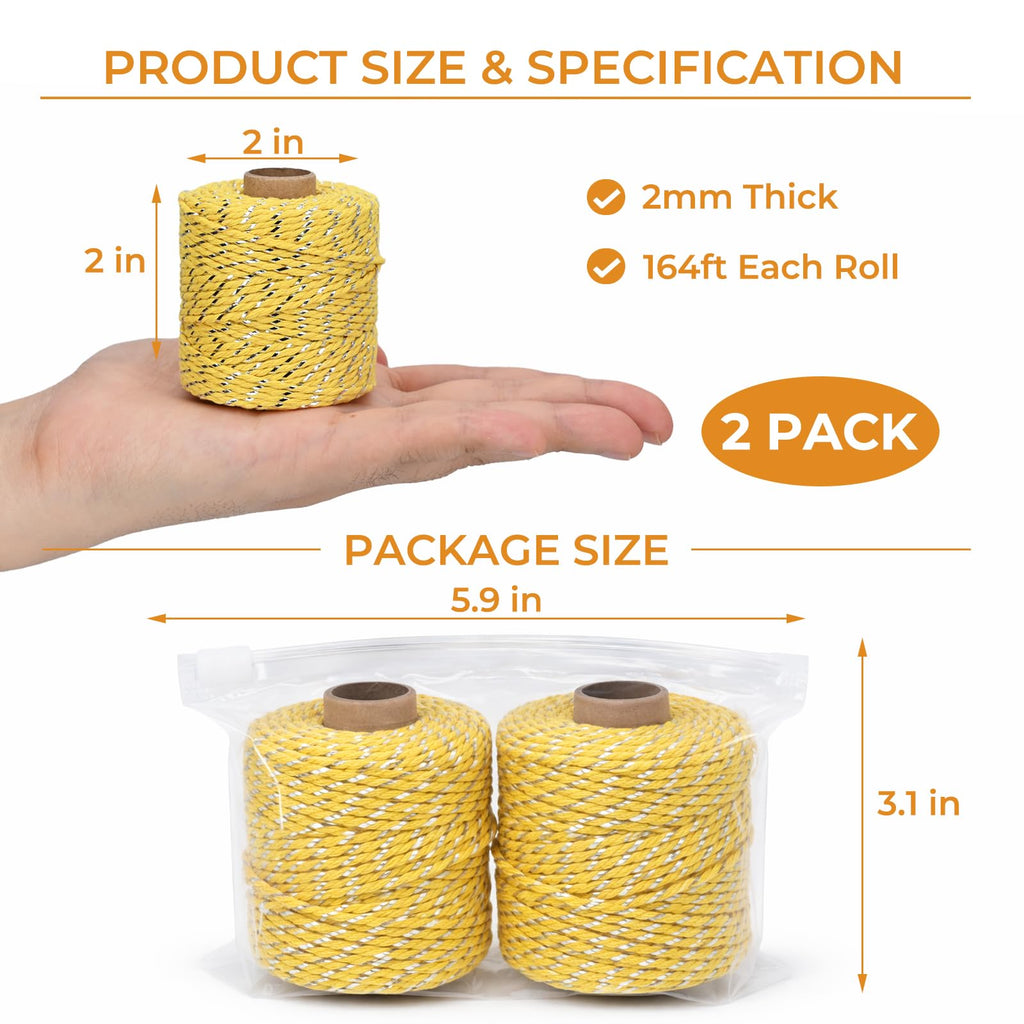 Metallic Cotton Twine String, 2mm Thick, 164 Feet per Roll, 2 Pack