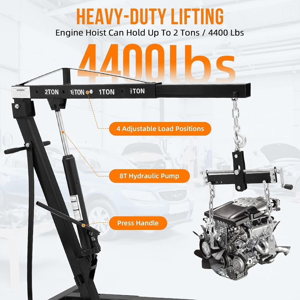 2 Ton Engine Hoist, Hydraulic Cherry Picker Engine Crane, Black