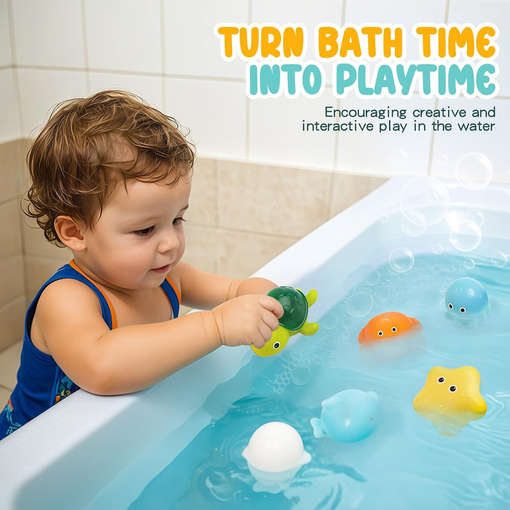Bath Toys 6 Pack No Hole Baby Bathtub Toys Soft Squeezable & Float on Water Easy-Grip Toddler Bath Toy Set for Kids