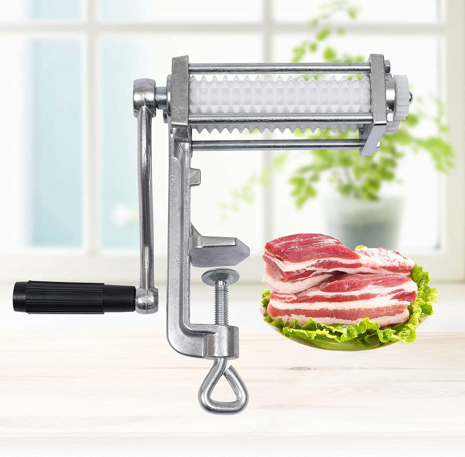 Commercial Meat Cuber Heavy Duty Steak Flatten Cuber Rolling Poultry Tenderizer Machine Clamp on Kitchen Tool (Sliver)