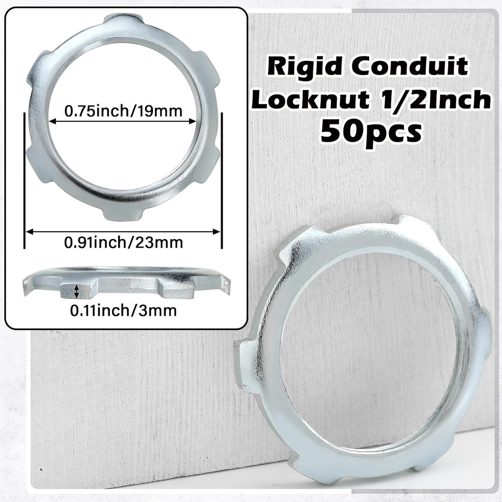Yaocom 50 Pcs Electrical Conduit Lock Nut Rigid Lock Nut, 1/2 Inch