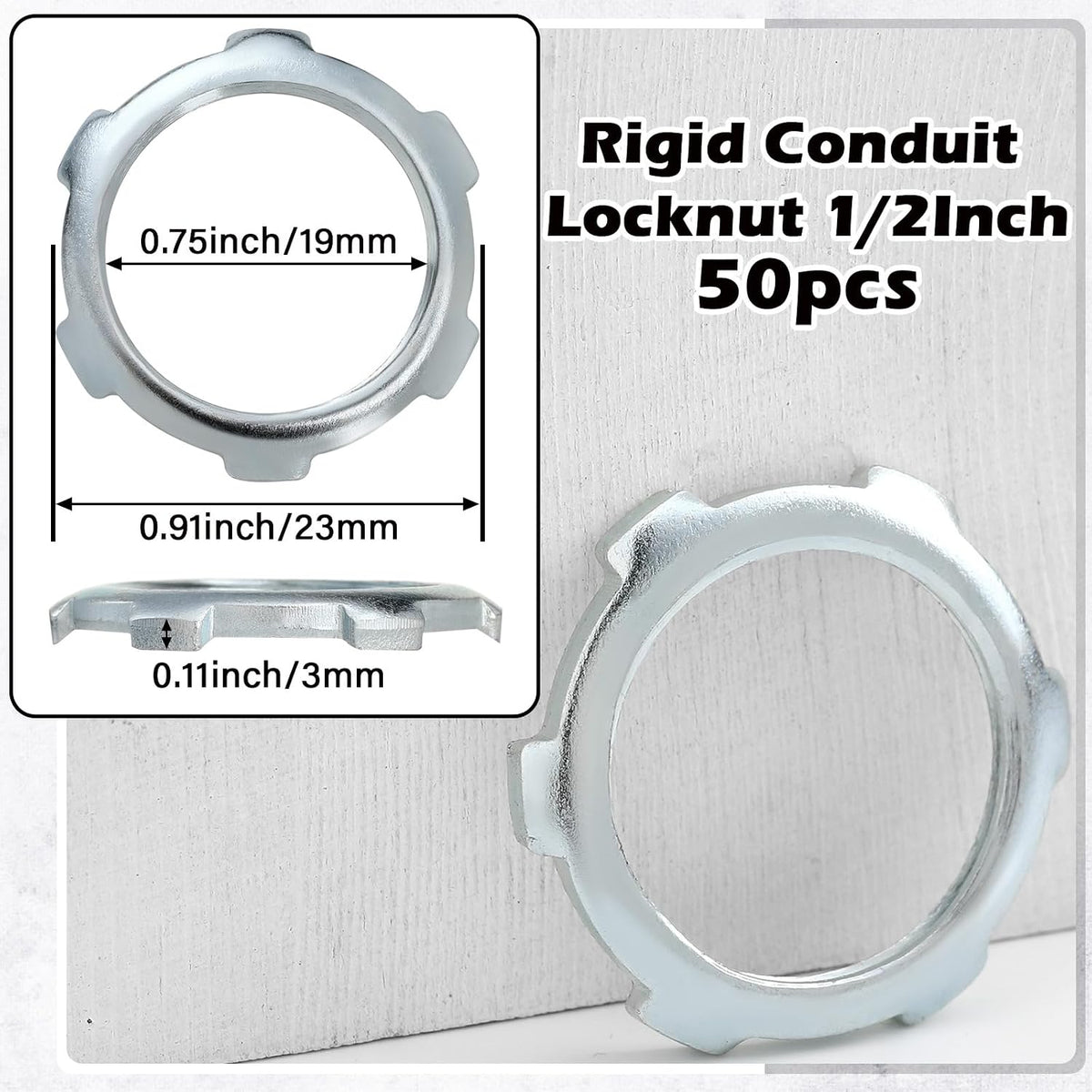 Yaocom 50 Pcs Electrical Conduit Lock Nut Rigid Lock Nut, 1/2 Inch