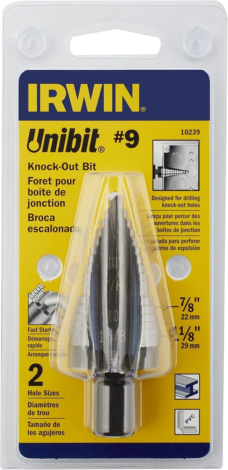 Irwin Tools Unibit #9 7/8-Inch and 1-1/8-Inch Step-Drill Bit, 1/2-Inch Shank (10239)