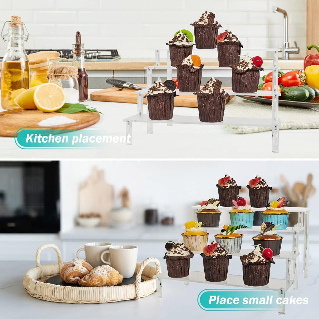 Acrylic Display Risers Cupcake Stand for Food Desserts,Perfume Organizer 4 Tier Clear Shelf Display Stand Funko POP