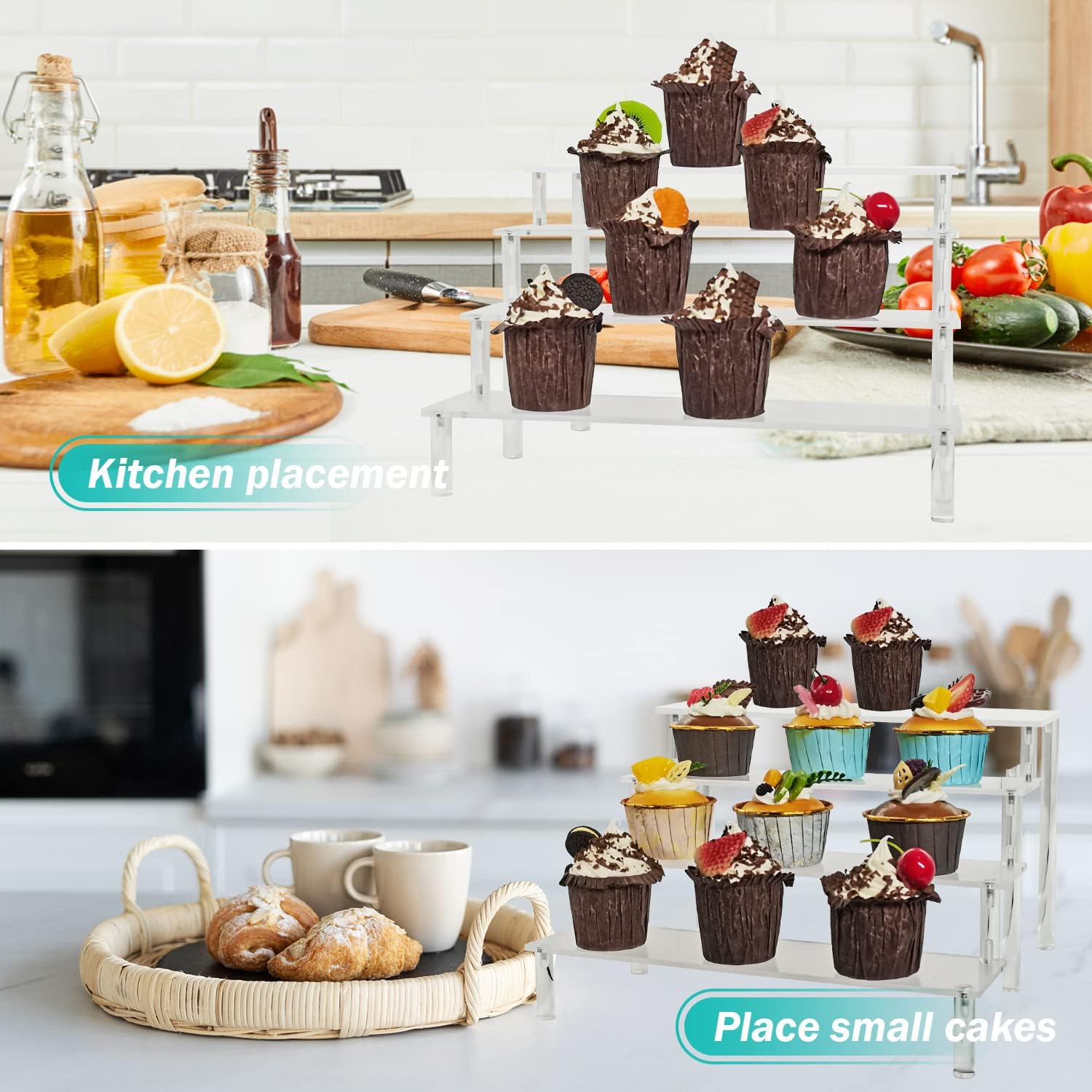 Acrylic Display Risers Cupcake Stand for Food Desserts,Perfume Organizer 4 Tier Clear Shelf Display Stand Funko POP