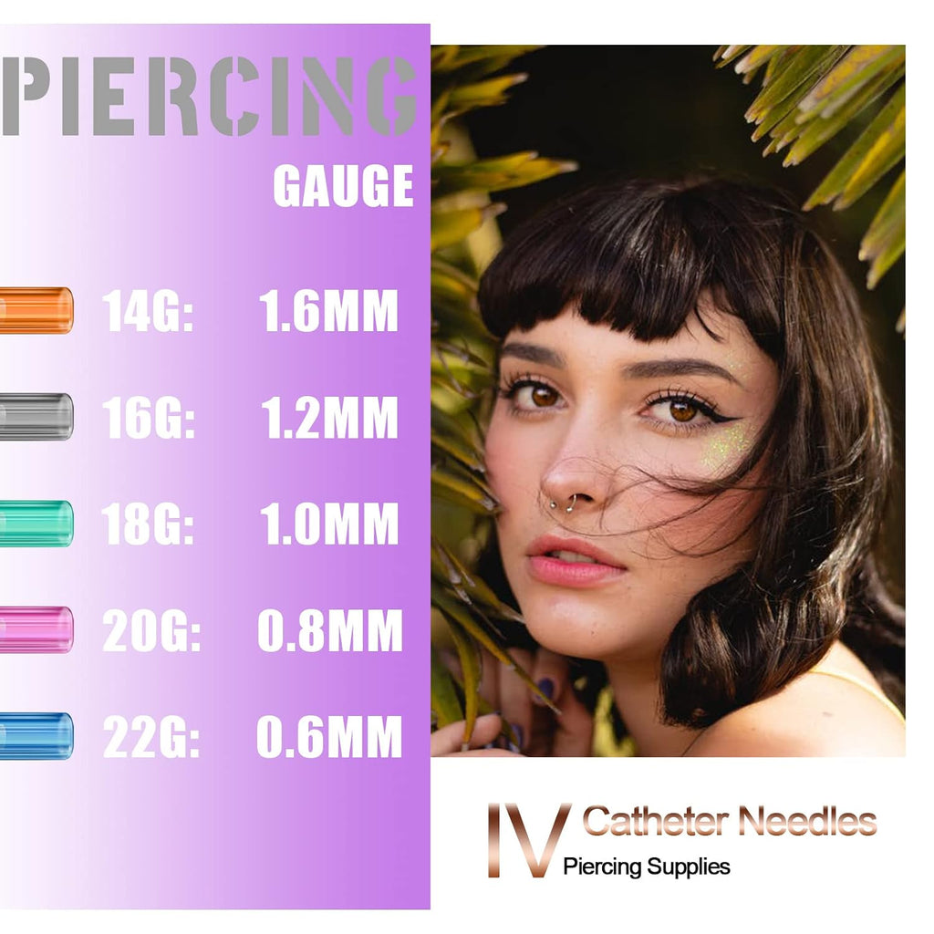 Catheter Piercing Needles Mixed 50PCS – 14G 16G 18G 20G 22G Disposable Hollow Needles IV Catheter Needles for Ear