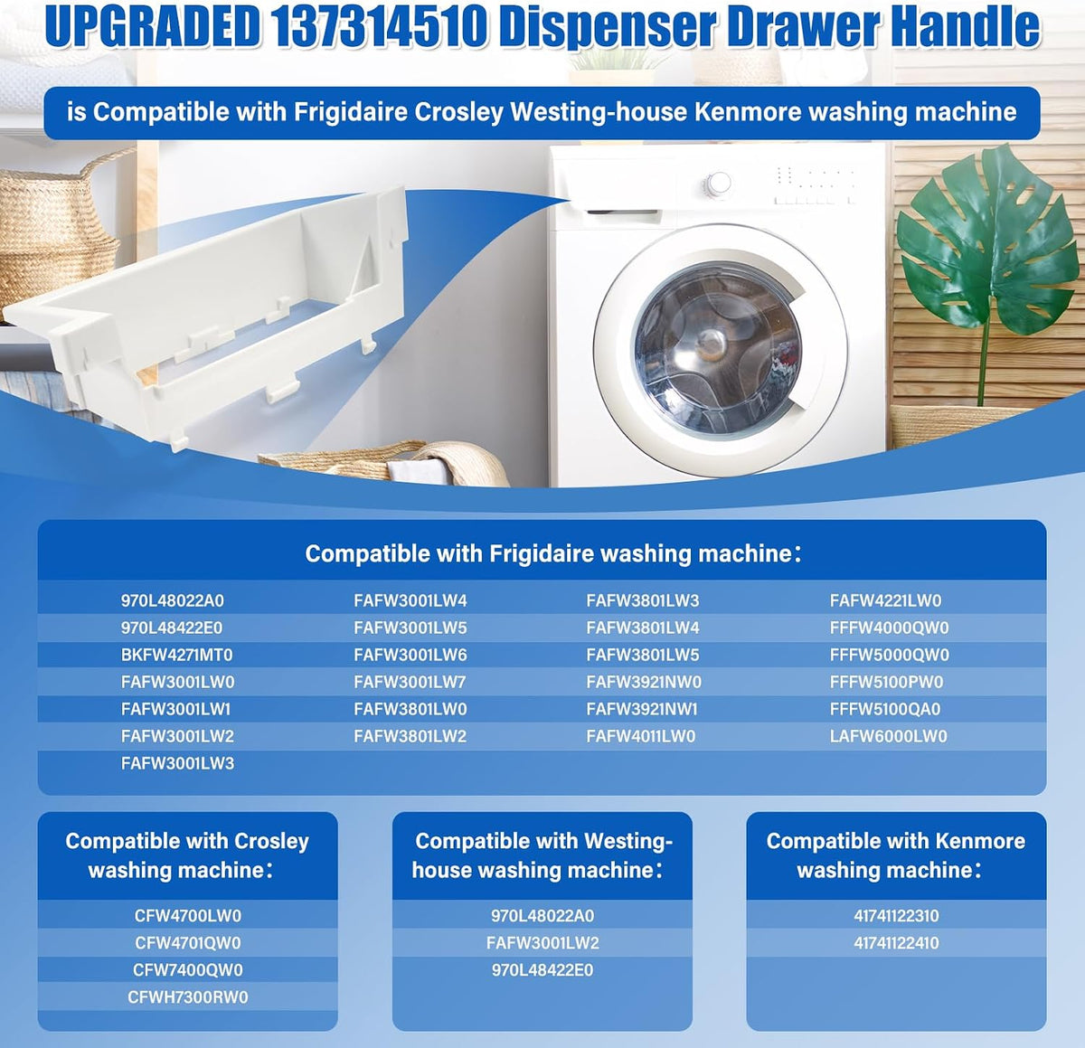 137314510 Washer Dispenser Drawer Handle Replacement for Frigidaire