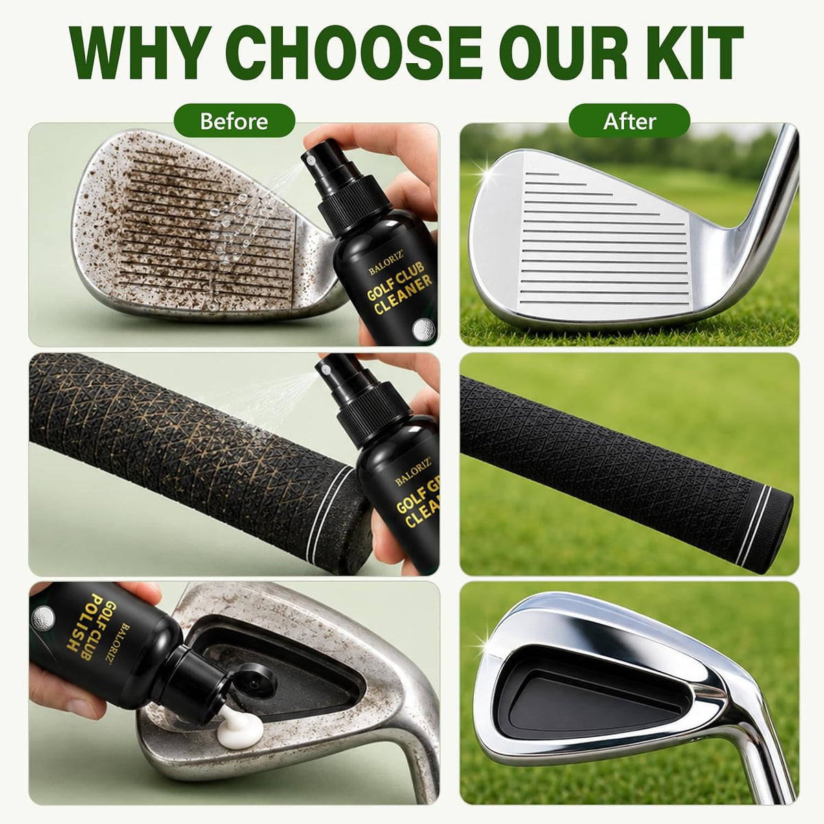 Golf Club Cleaning Kit with Golf Club Cleaner, Grip Cleaner, Club Polish, Brush,Towel and Portable Case, Golf Club