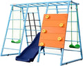 6 in 1 Indoor Playground, Metal Jungle Gym with Climbing Wall, Slide, Monkey Bars, Rope Ladders and Two Swings