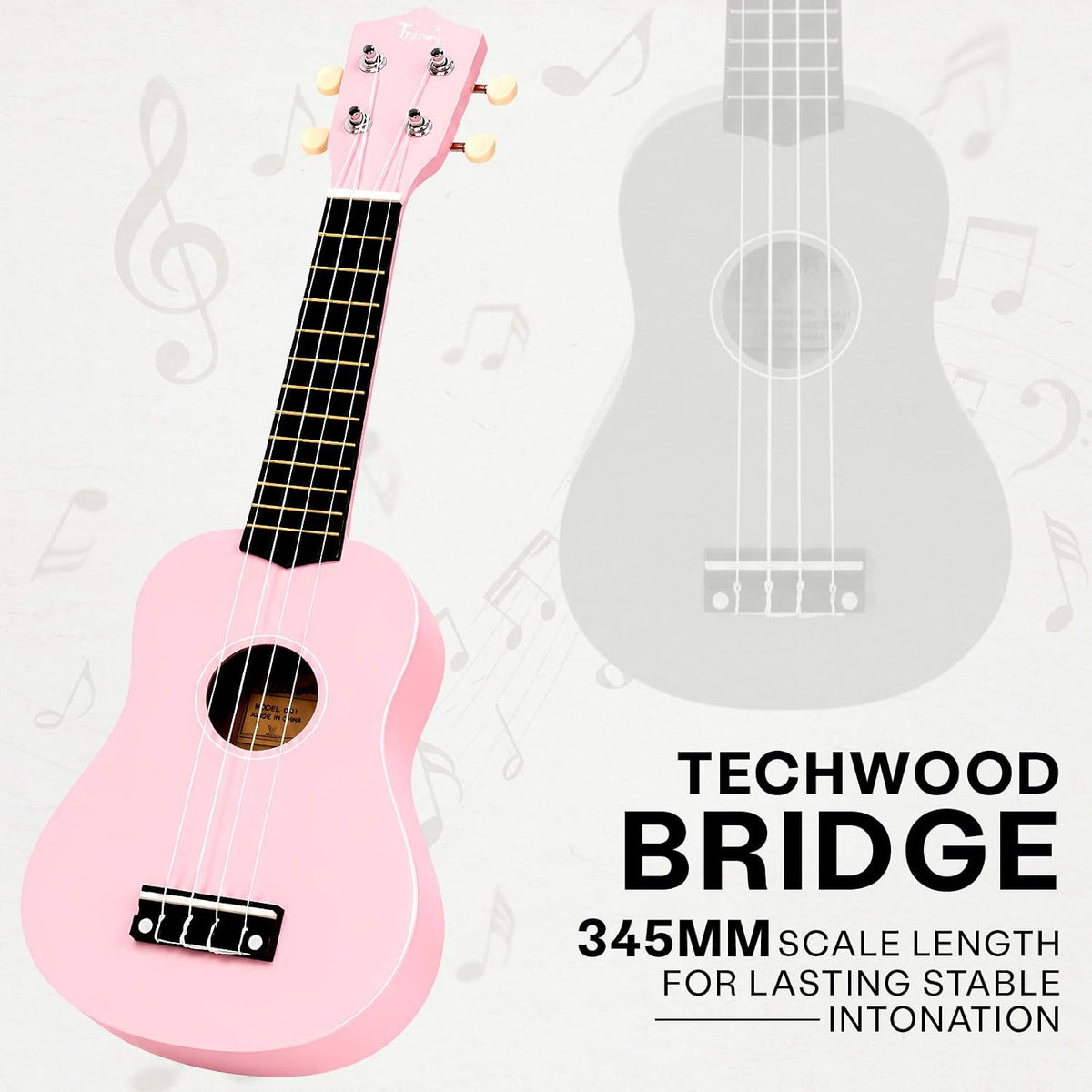 Soprano 21inch Ukulele Pink Beginner Kit Carrying Bag Tuner Strap Sqare String Fingerboard Stickers Ukulele For
