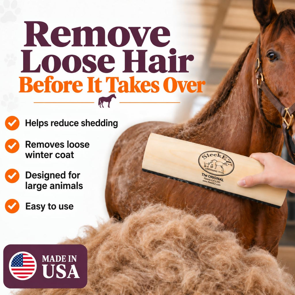 10 Inch Horse Brush – Patented Horse Shedding Blade Made in USA - Removes Loose Hair & Undercoat - Deshedding Tool