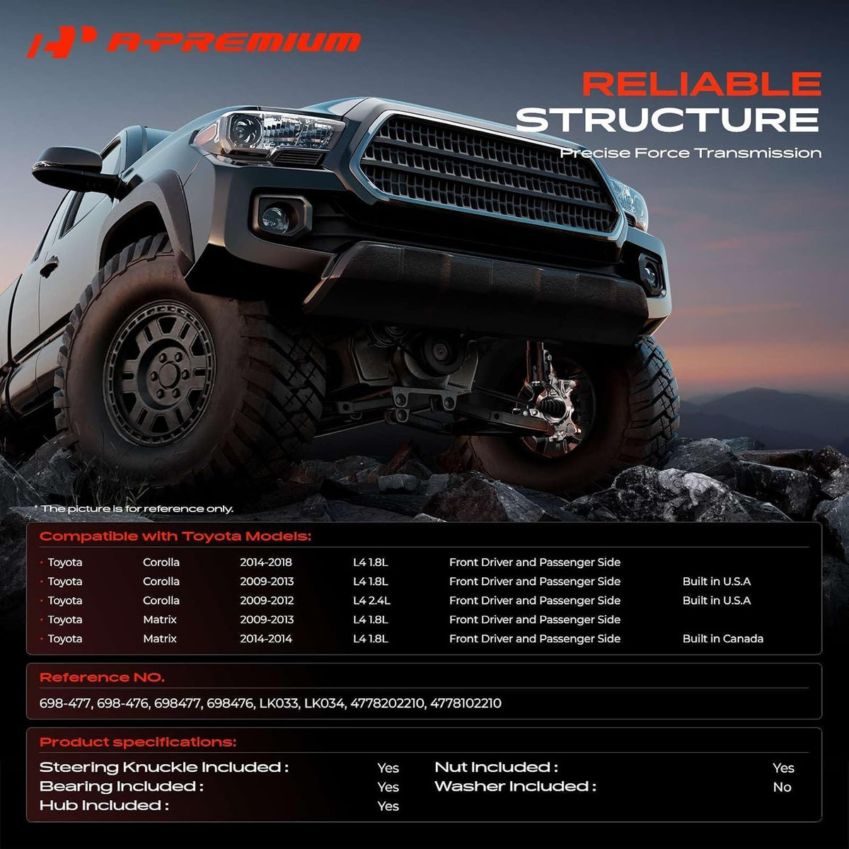 A-Premium Front Left & Right Steering Knuckle & Wheel Bearing Hub Assembly