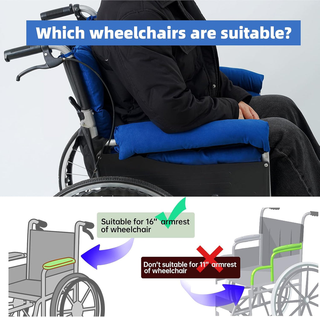 Wheelchair Cushions，Pressure Pain Relief Accessories with Armrest Covers. Supports Coccyx & Back, Non-Slip. Fits 18"