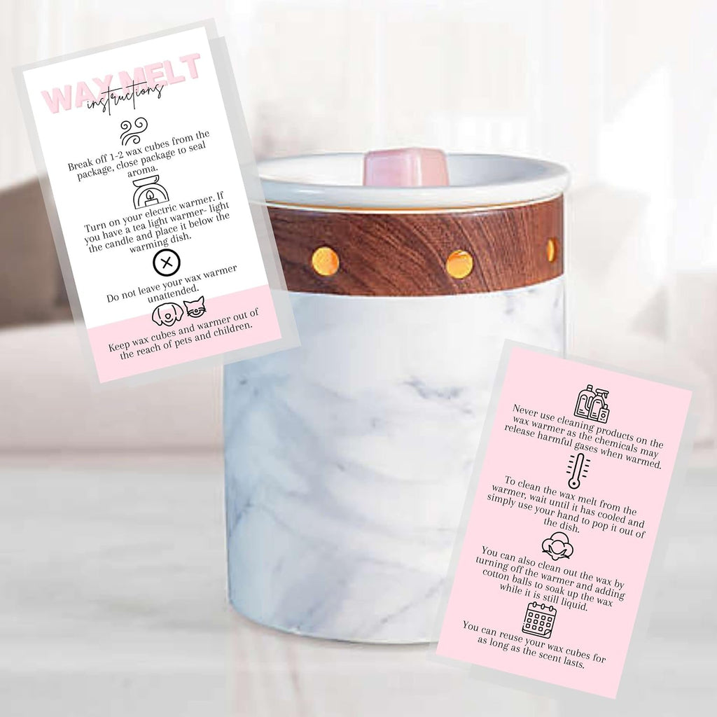 Wax Melt Care Instruction Cards | 50 Pack | 2x3.5” Business Card Wax Melt Supplies Homemade Customer thank you for