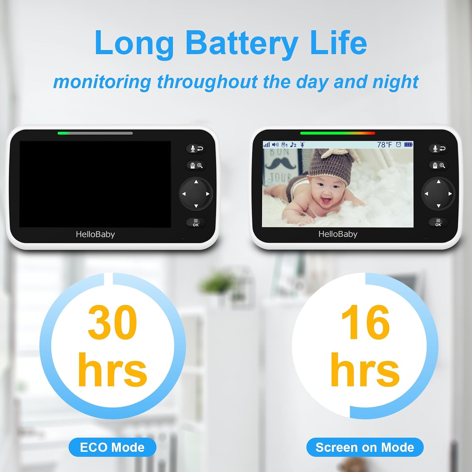 No WiFi Baby Monitor 5" Screen 30-Hour Battery Pan-Tilt-Zoom Video Upgrade with Camera and Audio, Night Vision, VOX