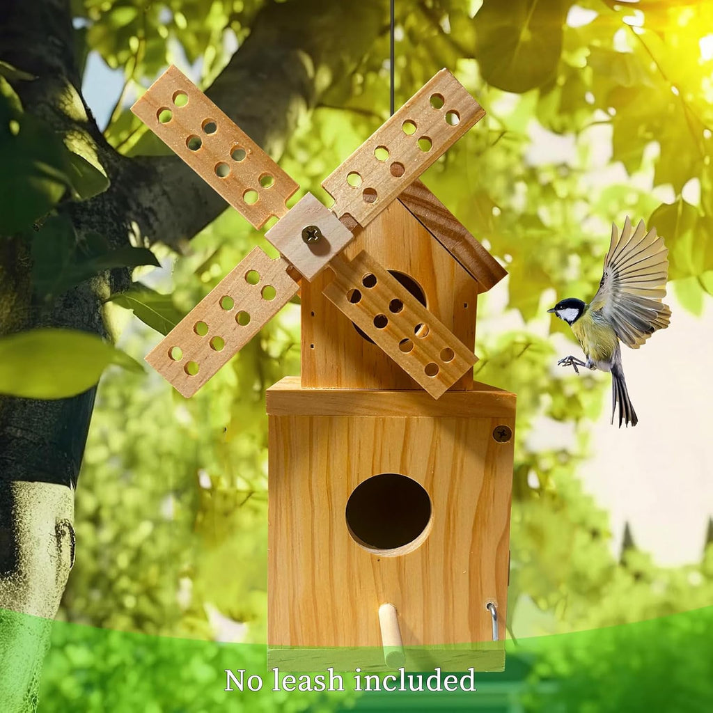 Wood Bird House, Hanging Windmill Bird Houses for Outside, Cedar Birdhouse Outdoors for Robin Budgie Swallow Little
