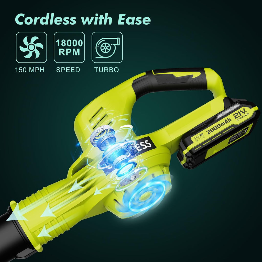 Leaf Blower Cordless 21V with 2 Batteries Charger Lightweight Battery Power | Electric Leaf Blower, Battery Powered