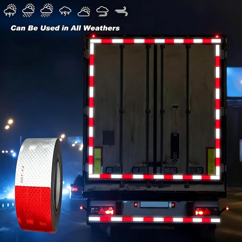 DOT‑C2 Reflective Safety Tape 2" x 200' Red/White;High‑Visibility, Waterproof, Strong Adhesive