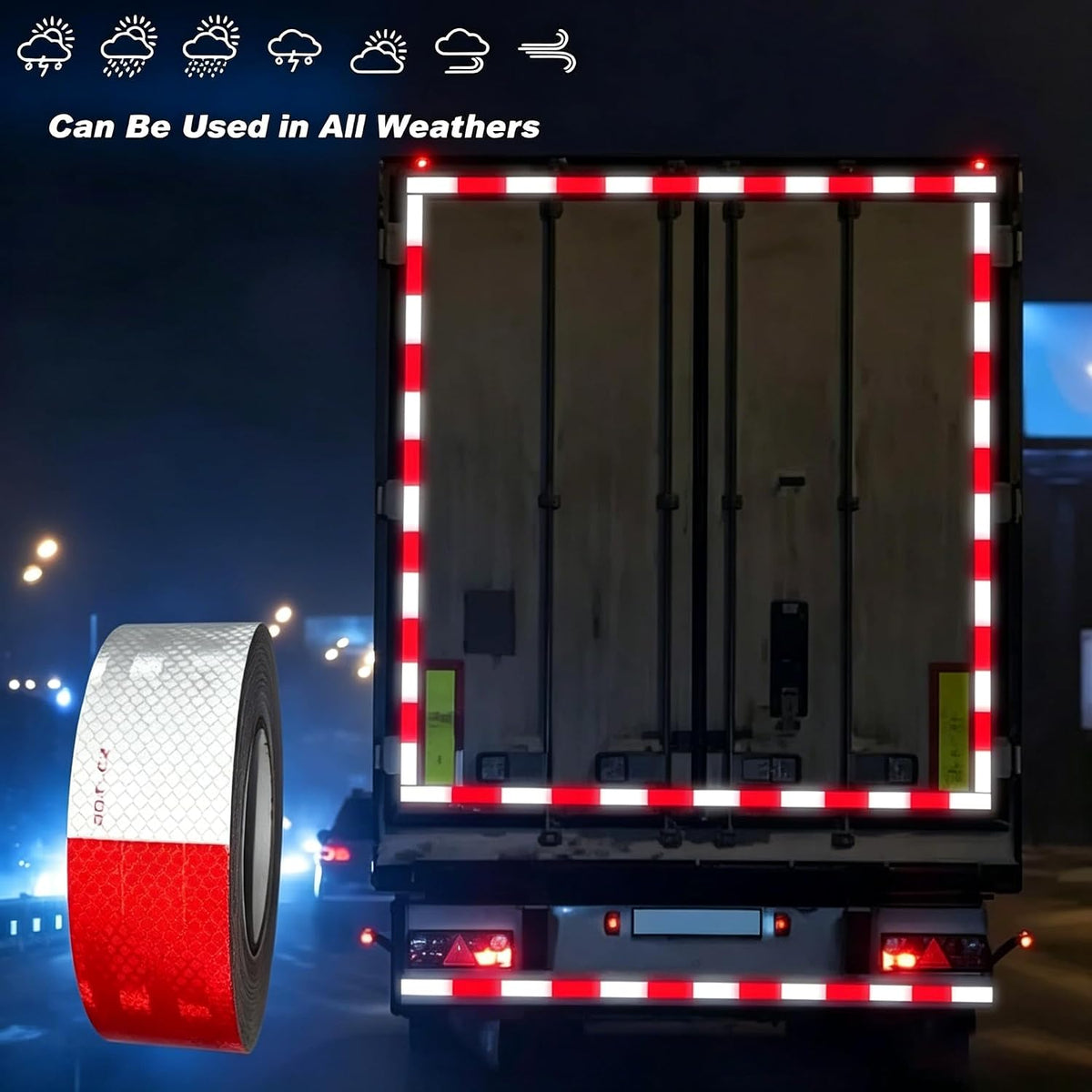 DOT‑C2 Reflective Safety Tape 2" x 200' Red/White;High‑Visibility, Waterproof, Strong Adhesive
