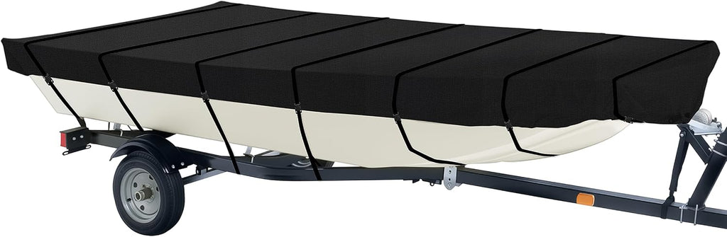 iCOVER Jon Boat Cover 16ft, Heavy Duty Waterproof Marine Grade Polyester Canvas Mooring Cover, Anti-UV Trailerable