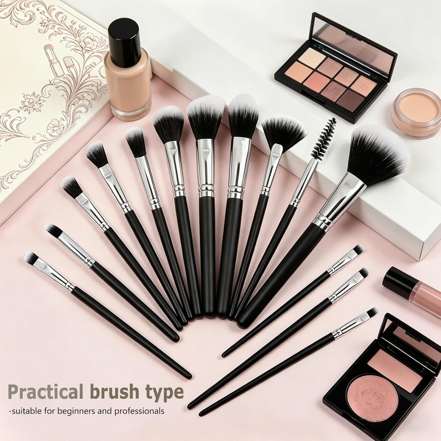Makeup Brush Set, Premium Synthetic 14 Pcs Makeup Brushes, Travel Makeup Brush Set for Foundation, Concealer, Blush