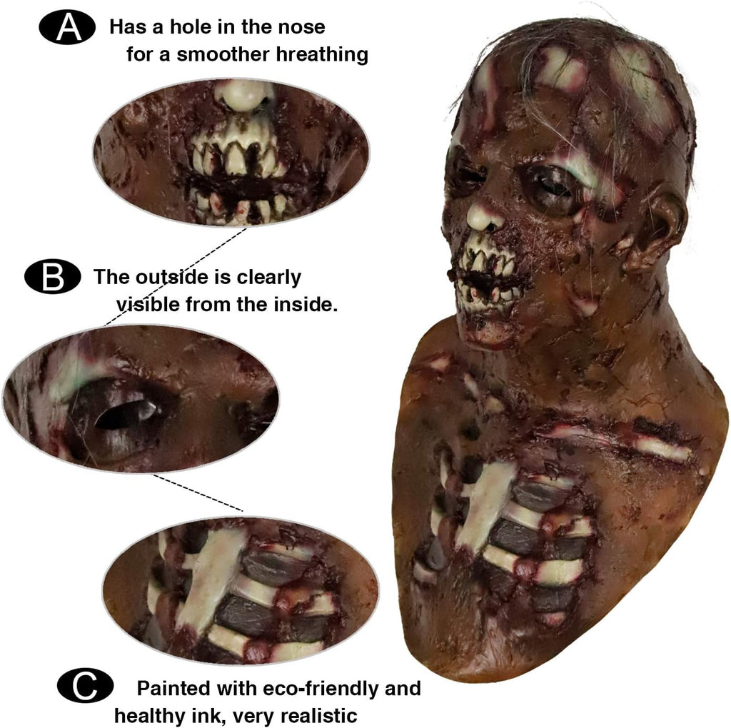 Scary Walking Dead Zombie Head Mask for Adult Vampire Mask Latex Creepy Halloween Costume Horror Decoration Props.