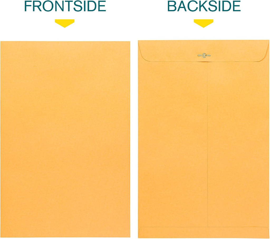 10 x 15 Clasp Envelopes - 10 Pack Brown Kraft Catalog Mailing Gummed Seal Envelope - 28lb Heavyweight 10x15 Inches
