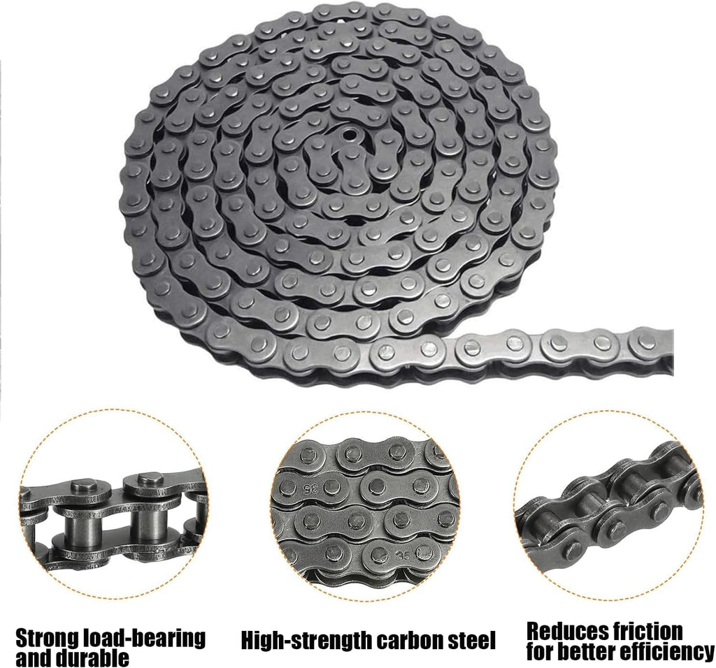 #35 Roller Chain - 4 Feet Carbon Steel Material with 2 Connecting Link Industrial Chain - 128 Links